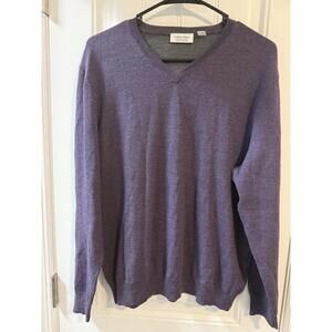 Calvin Klein Sweater Men’s L Purple Extra Fine Merino Wool V-Neck Pullover